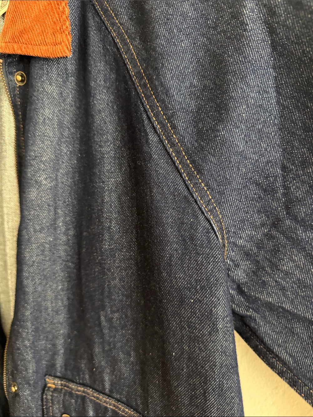 Madewell Dark Wash Denim Jacket with Rust Corduroy Collar - Picture 6 of 13